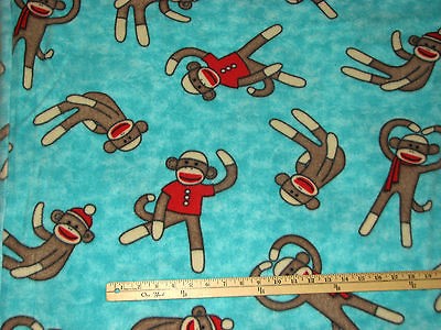 Socky Sock Monkey Fleece Fabric by the Yard BTY