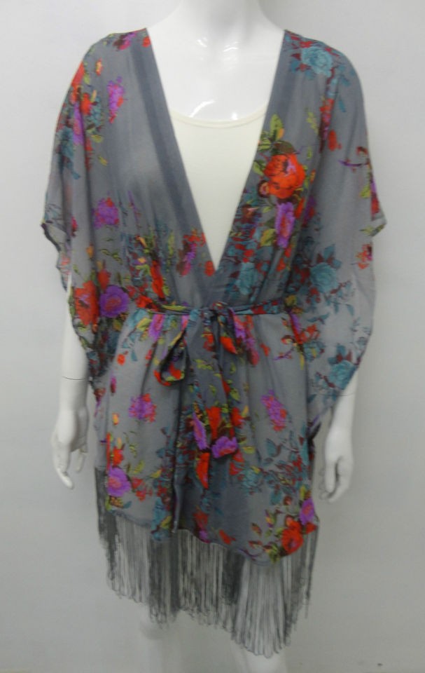 NEW Ladies Girls Chiffon Floral Batwing Kimono With Fringe Detail 