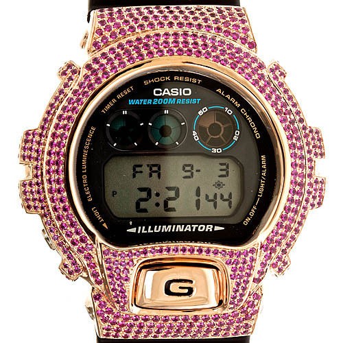   YELLOW BEZEL PURPLE SWAROVSKI CRYSTAL for CASIO G SHOCK WATCH DW6900