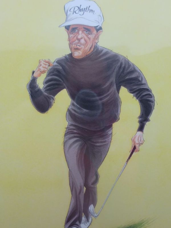 Vintage mounted Golf club Gary Player cartoon Art 1989