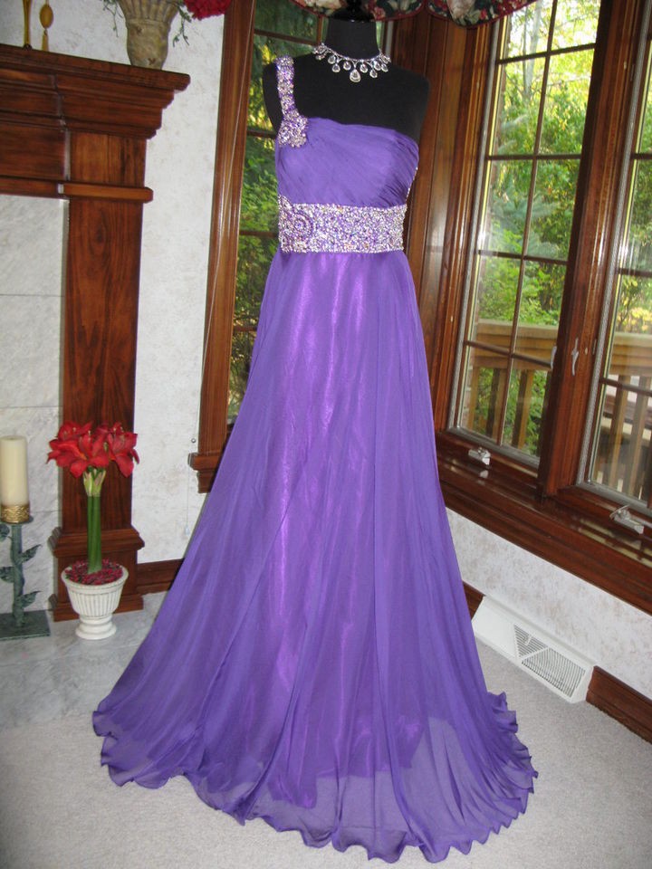 Sherri Hill 7421 Purple Beaded Gala Pageant Gown 10