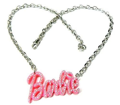 GLITTER GOLD ACRYLIC PENDANT KITSCH BARBIE NAME NECKLACE JEWELRY NICKI 