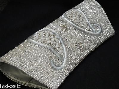   RARE PATTERN EVENING PURSE CRYSTAL CLUTCH HANDBAG SILVER DESIGNER