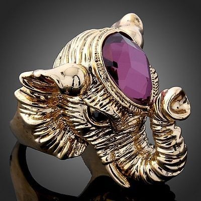 Arinna Amethyst Crystal Elephant Gold GP fashion Rings