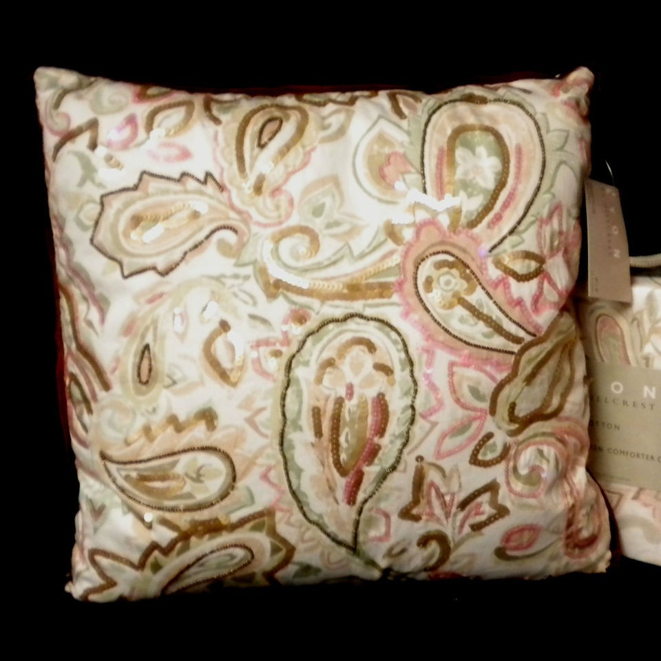   1stQ LYON *5pc QUEEN DUVET COVER PILLOWS SET PAISLEY PINK GREEN WHITE