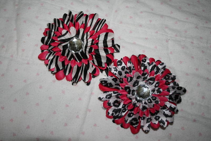 Lot of 2 Hot Pink Zebra & Cheetah Gerber Daisy Clips