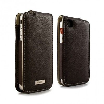  4S, 4 Genuine Leather Black Open Front Case with Aluminium Plate