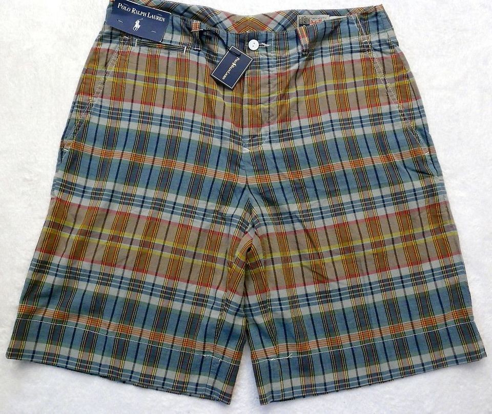 NWT Mens Size 33 POLO RALPH LAUREN Madras Plaid Chino SHORTS