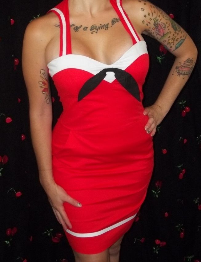 Rockabilly Red Sailor Pinup Wiggle Dress Nautical Stars Pencil Dress 