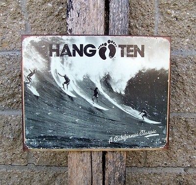 Hang Ten Metal Sign Retro Ad Antique Style California Surfers Wall 