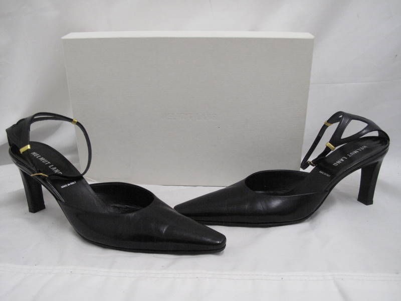 NWB Helmut Lang Black Leather Pointed Toe Ankle Strap Heels 39
