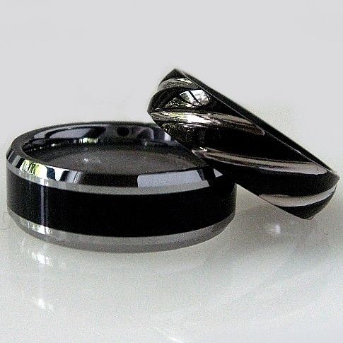 pc HIS HERS Black TITANIUM Wedding Promise Band Ring Set MENS 8MM 