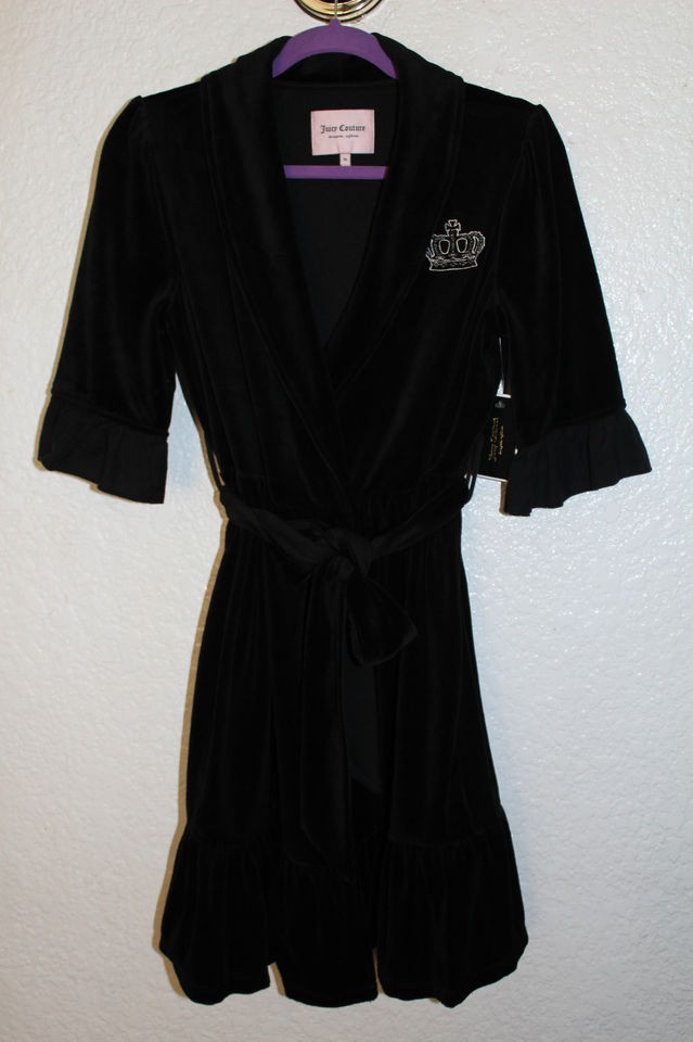 2012 NWT JUICY COUTURE New Black Crown Velour Los Angeles Tie Robe 