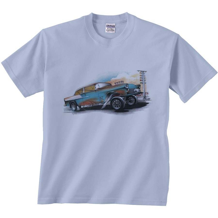 Cheverlot T Shirt Chevy Blue Gasser At Dragstrip Tee Classic Car