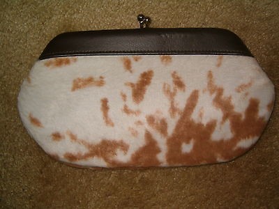 vintage 1970 clutch brown vinyl with faux cowhide body