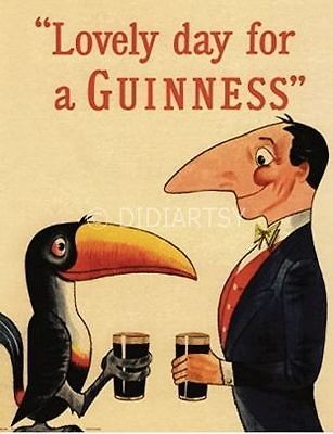 GUINNESS ~TOUCAN & MAN~BEER~IRISH~VINTAGE~POSTER~ADVERTISEMENT~PRINT 