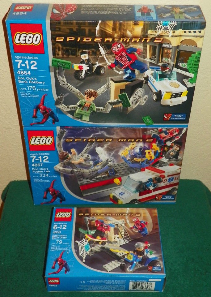 LEGO SPIDERMAN 4853, 4854 & 4857   3 SPIDERMAN SETS   WITH BOXES