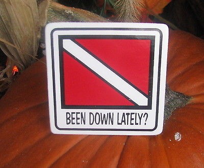   helmet sticker decal BEEN DOWN LATELY Diving Scuba Diver ATV hard hat