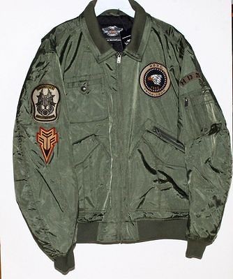 Harley Davidson Mens Military Inspired Bomber Jacket Green Nylon 