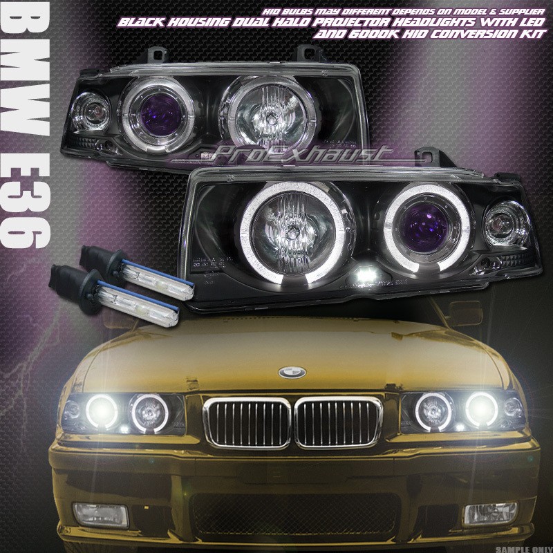 6000K HID XENON W/BLK HALO LED PROJECTOR HEAD LIGHTS SIGNAL 92 99 BMW 