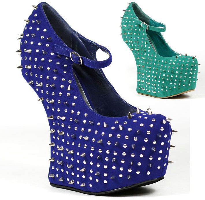 Heel Less Studded Spike Mary Jane Curved Wedge Styluxe Spike 68