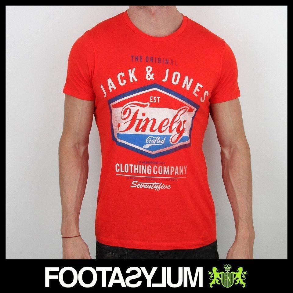 Mens Jack And Jones June Camp Fiery Red T Shirt