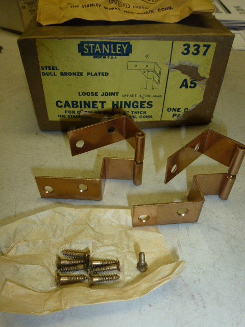 NOS STANLEY CABINET HINGES #337, A5, for OVERLAY DOORS 3/4 THICK