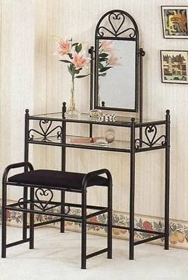   KOCH & SONS METAL PADDED SEAT MAKEUP VANITY CHAIR & WASTE BASKET SET