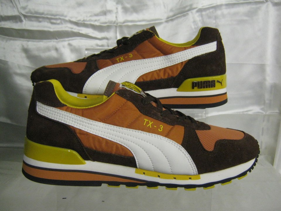 Mens Puma Brown/Yellow/W​hite leather/textil​e lace up trainers TX 