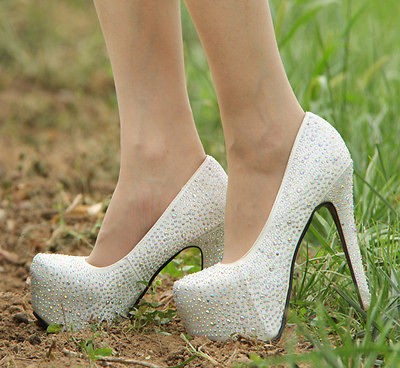 white glitter heels in Heels