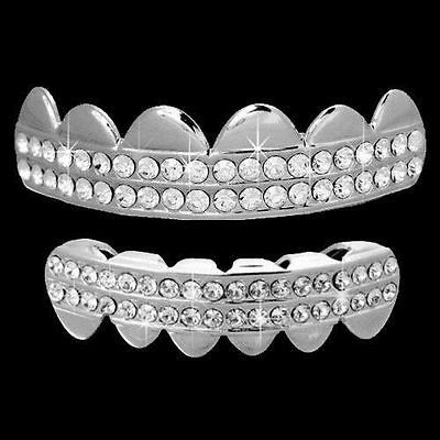 ICED OUT HIP HOP BLING PLAIN SILVER BOTTOM ROW GRILLZ