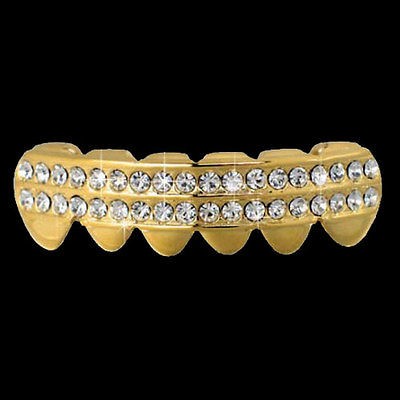 BOTTOM ROW GRILLZ ICED OUT 2 ROW GOLD HIP HOP BOTTOM ROW GRILLZ