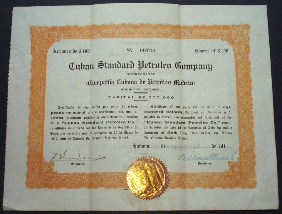 1917 Habana, Cuba Cuban Standard Petroleo Company   payable in 