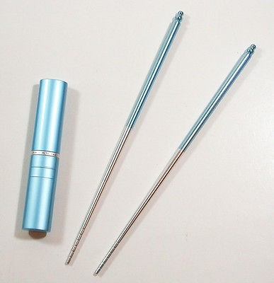 Deluxe XL Blue Portable Pocket Size Aluminum Chopsticks High Quality 