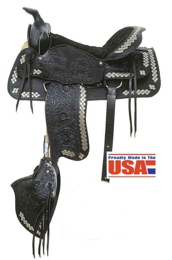 Parade of Diamonds Black Leather Western Saddle, NEW