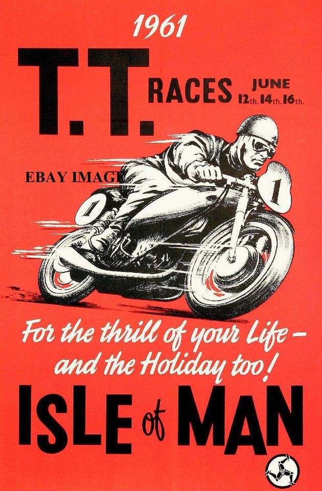 VINTAGE ISLE OF MAN TT MOTORCYCLE RACING POSTER 420 X 297mm A3 