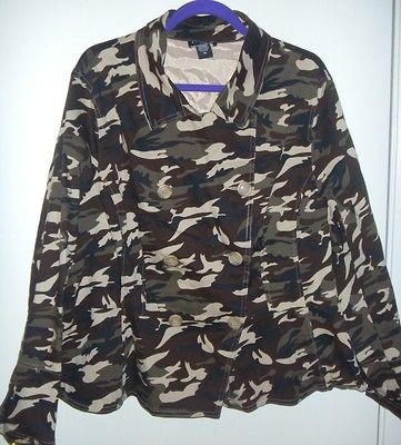 PLUS SIZE D.F.A. NEW YORK STRETCH CAMO PEA COAT 3X JACKET