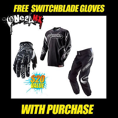 2013 ONEAL MX ELEMENT (52/3XL)PANT/JERSEY(BLK)W FREE SB MX GLOVE MOTO 