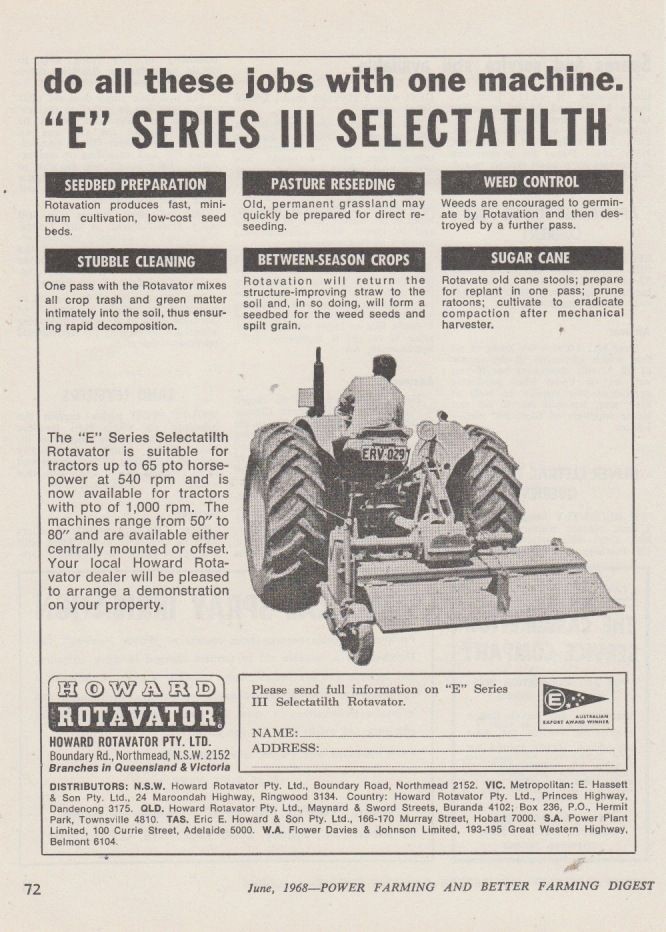 Vintage 1968 HOWARD ROTAVATOR E SERIES III SELECTATILTH TRACTORS 