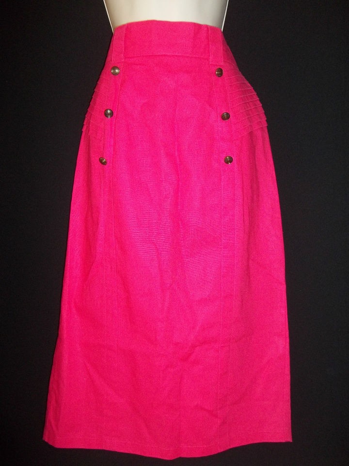 Nok Nok 11/12 W29 pencil straight maxi long neon pink pleats mid calf 