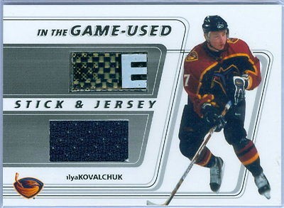 ILYA KOVALCHUK 2002 03 BAP BE A PLAYER GAME USED STICK / JERSEY SP/75