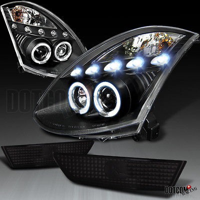 03 07 INFINITI G35 COUPE BLACK LED HALO PROJECTOR HEADLIGHTS+SMO​KE 