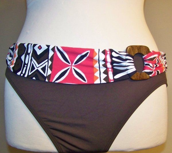 LA BLANCA Brown W/ Aztec Print Band Bikini/Tankini Swim Bottom, 16 