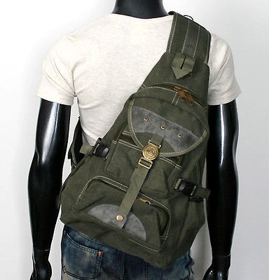 MENS VINTAGE LOOK UNBALANCED MILITARY BACKPACK MOTORCYCLE BAG EB005 