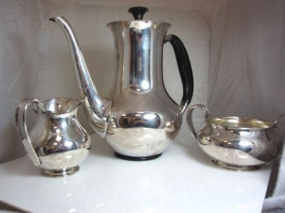 UNIQUE ANTIQUE STERLING SILVER COHR DENMARK MODERNIST TEA SET EBONY 