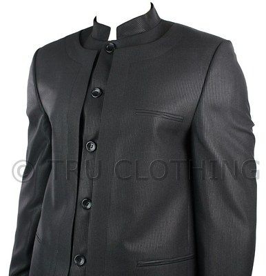   Suit Grandad Chinese Collar Indian Beatle Style Wedding Self Stripe P