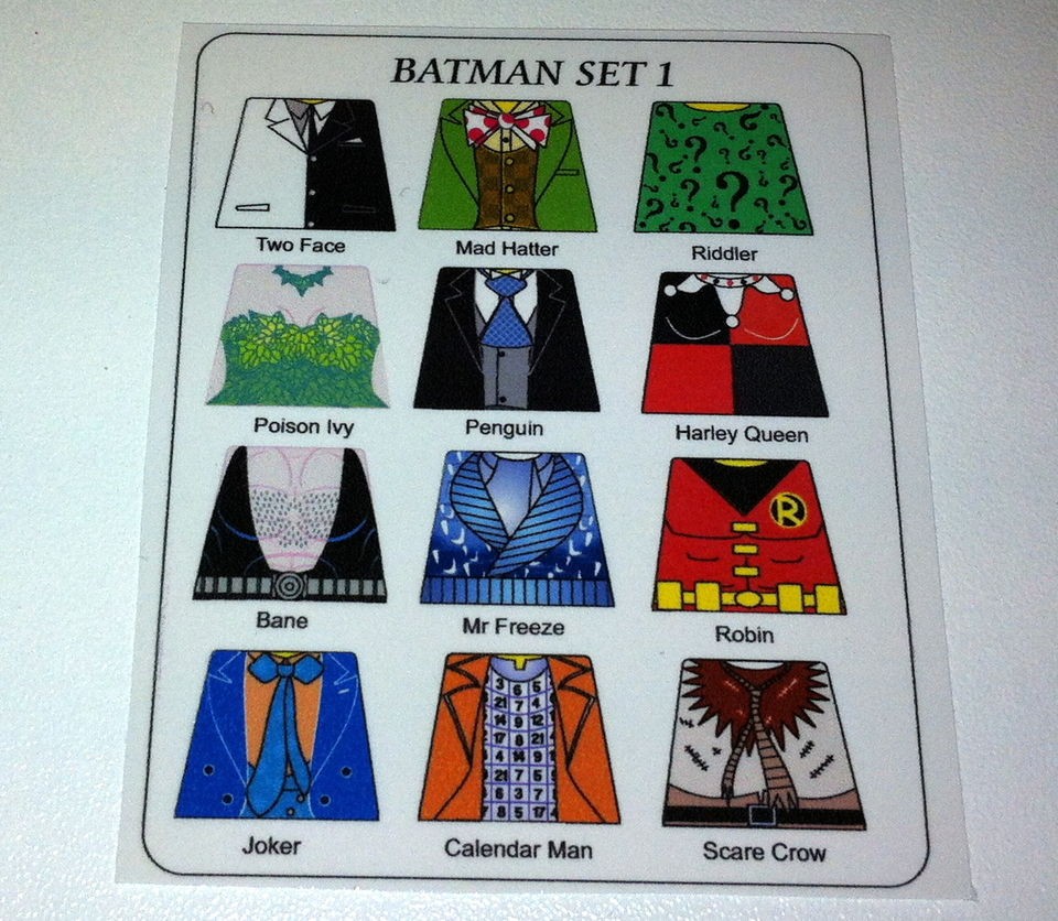   NEW Custom stickers for lego batman figures SET 1 joker robin two face