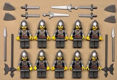 10 Lego Castle Minifigs Knights Guys Men People Lot w/ SILVER WEAPONS