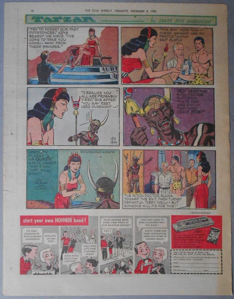 Tarzan Sunday by John Celardo from 12/9/1956. Tabloid Size Page 