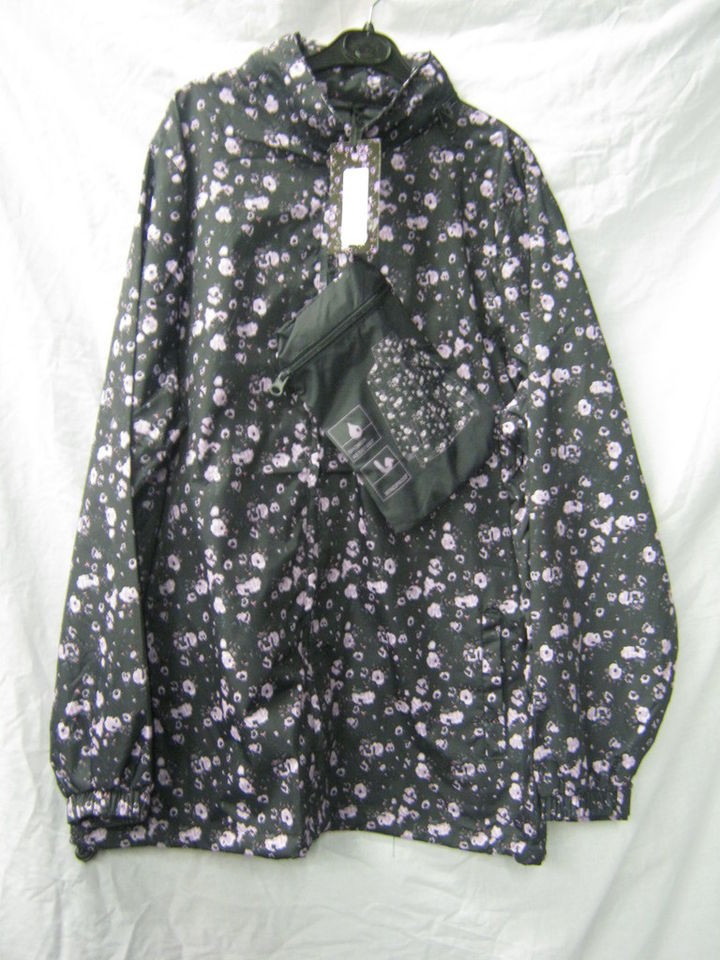 Ladies Brave soul Raincoat black/pink flowers